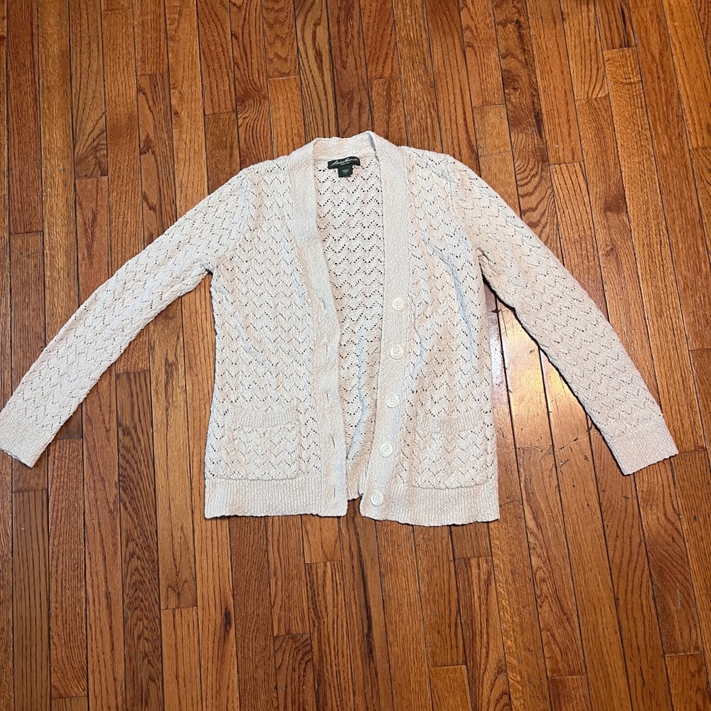 Women's Eddie Bauer Cream Cardigan Sweater - Picture 2 of 11